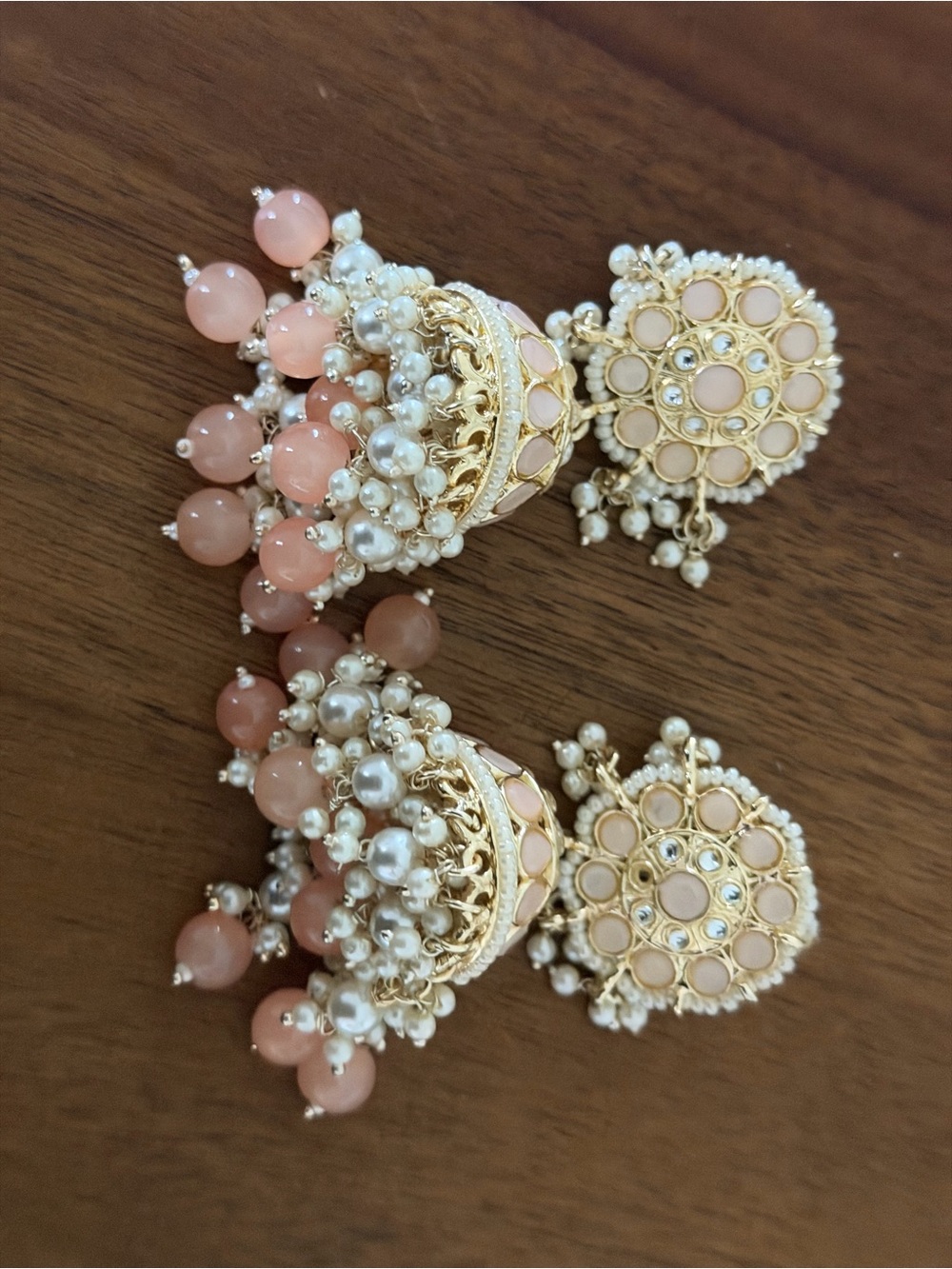 Peach Pearl Gold-Tone Jhumka Earrings - Unbranded